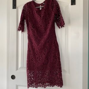 Dark red (wine color) Lace dress with sleeves